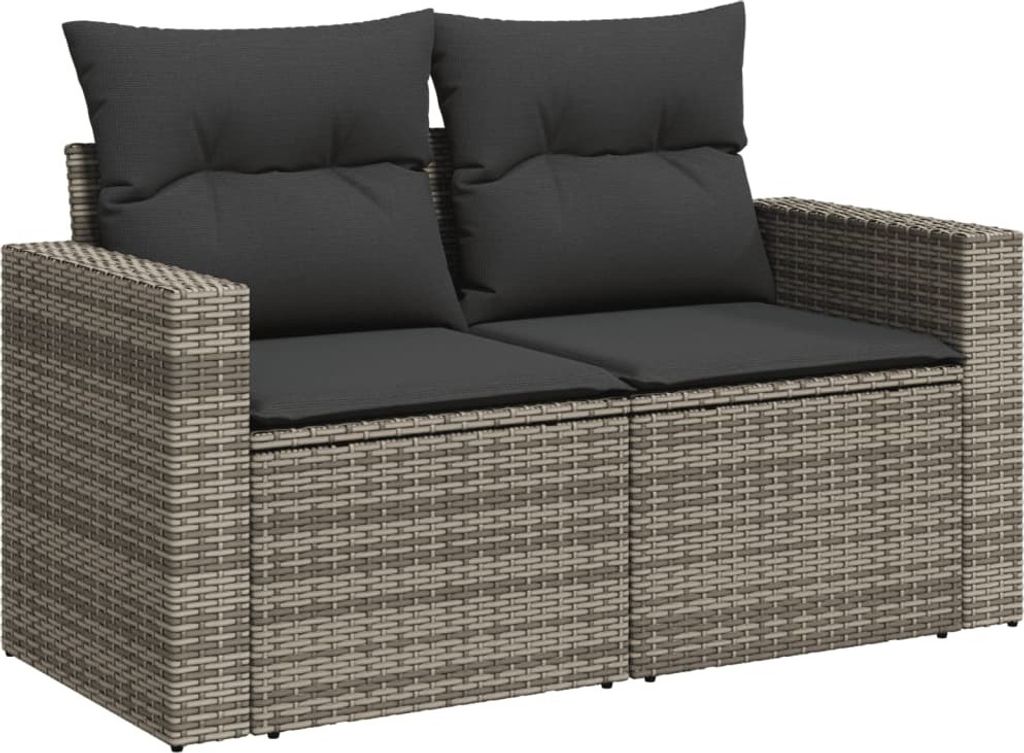 vidaXL Záhradná pohovka 2-sed s vankúšom Grey Poly Rattan Obrázok produktu 