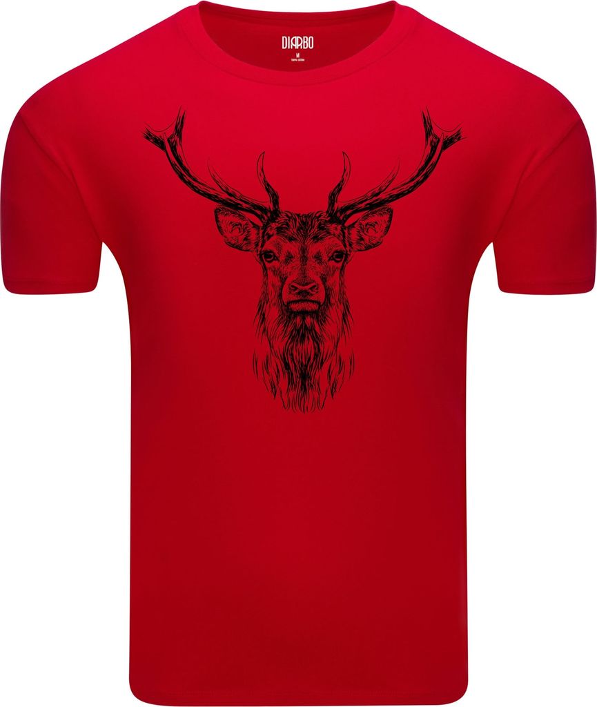 Diarbo Herren T-Shirt mit Tierliebhaber Druck Skizze eines Hirschkopfes Rot Gr.S