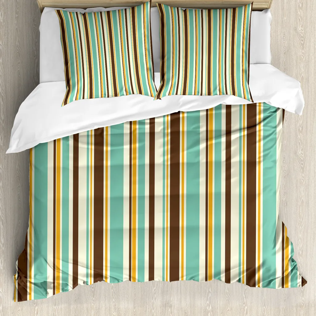 Abakuhaus Copripiumino a Righe Marrone e Verde Acqua 155x220 Antiacaro