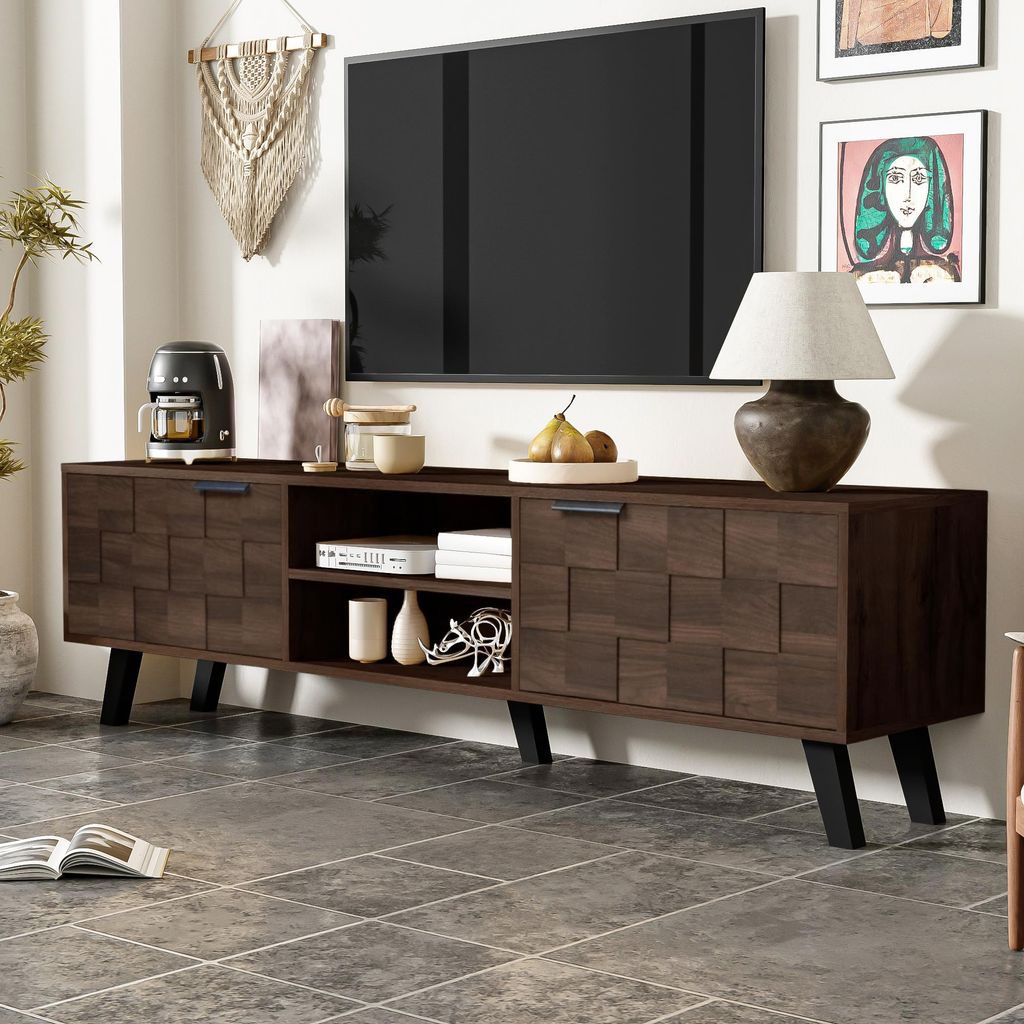 Moderner TV-Schrank mit Doppeltüren, dunkle Holzmaserung , robust und langlebig Unterschrank, bietet praktischen Stauraum – 160,5 x 35,5 x 45 cm