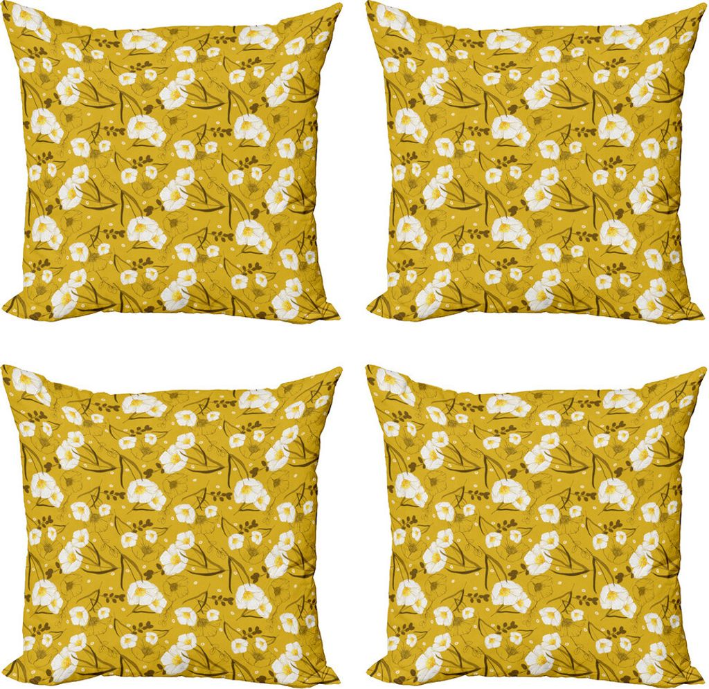 ABAKUHAUS Hawaii Kissenbezug Set (4 Stück), Blumen-Frühlings-Blüten, Moderner Doppelseitiger Digitaldruck, 50 cm x 50 cm, Erde Gelbe Umber