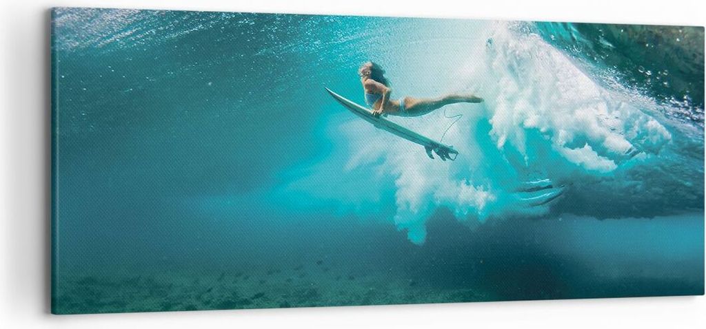Bild auf Leinwand - Leinwandbild - Einteilig - Surfen Unterwasser Frau - 120x50cm - Wand Bild - Wanddeko - Wandbilder - Leinwanddruck - Bilder - Wa...