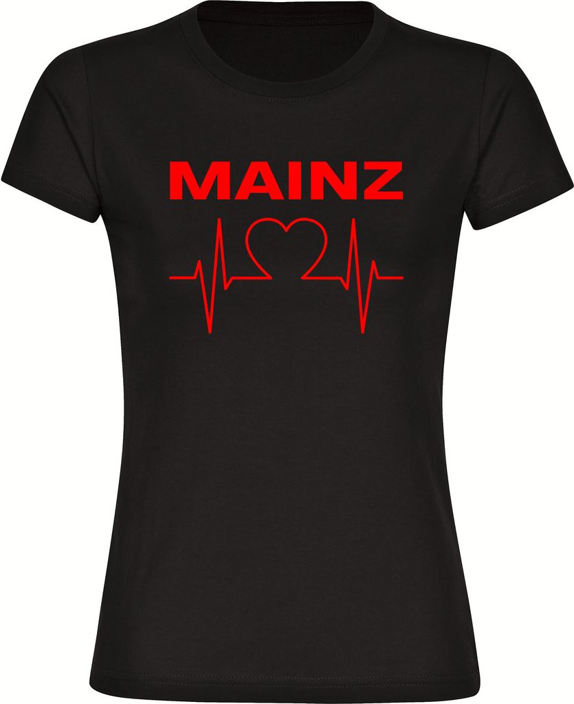 multifanshop Damen T-Shirt - Mainz - Herzschlag, schwarz, Größe 3XL