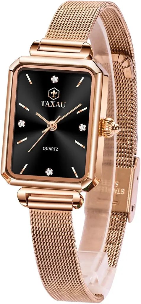 Orologio da donna Orologio da polso quadrato da donna con bracciale in acciaio inox a maglie Orologio rettangolare da donna Moda orologio da polso da donna Rosegold impermeabile elegante orologio al quarzo
