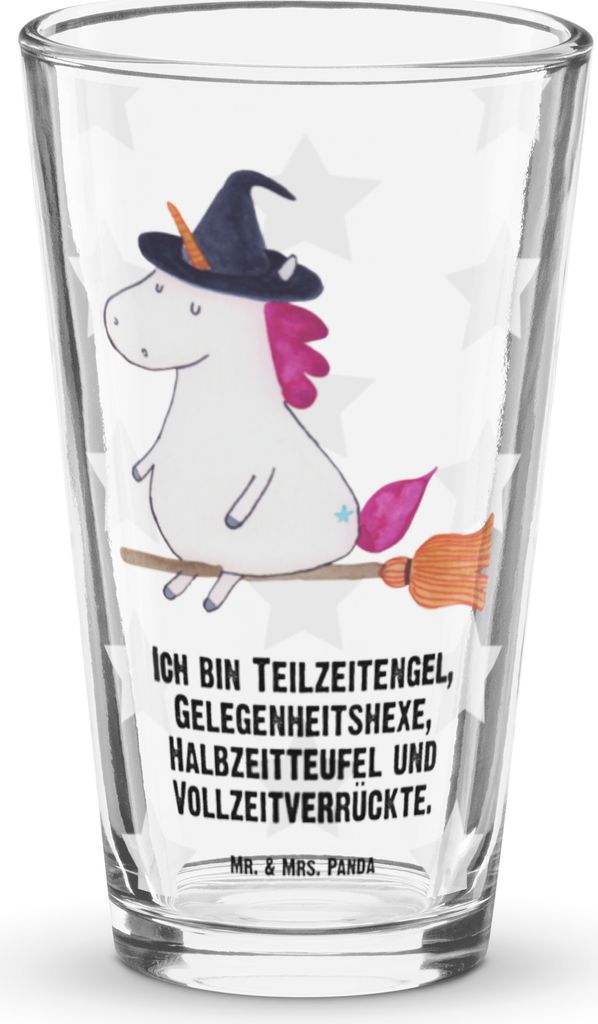 Mr. & Mrs. Panda Glas Einhorn Hexe - Transparent - Geschenk, Unicorn, Einhörner, Pint, Wasserglas, Teufel, Frau, Longdrinkglas, Trinkglas, Freundi...
