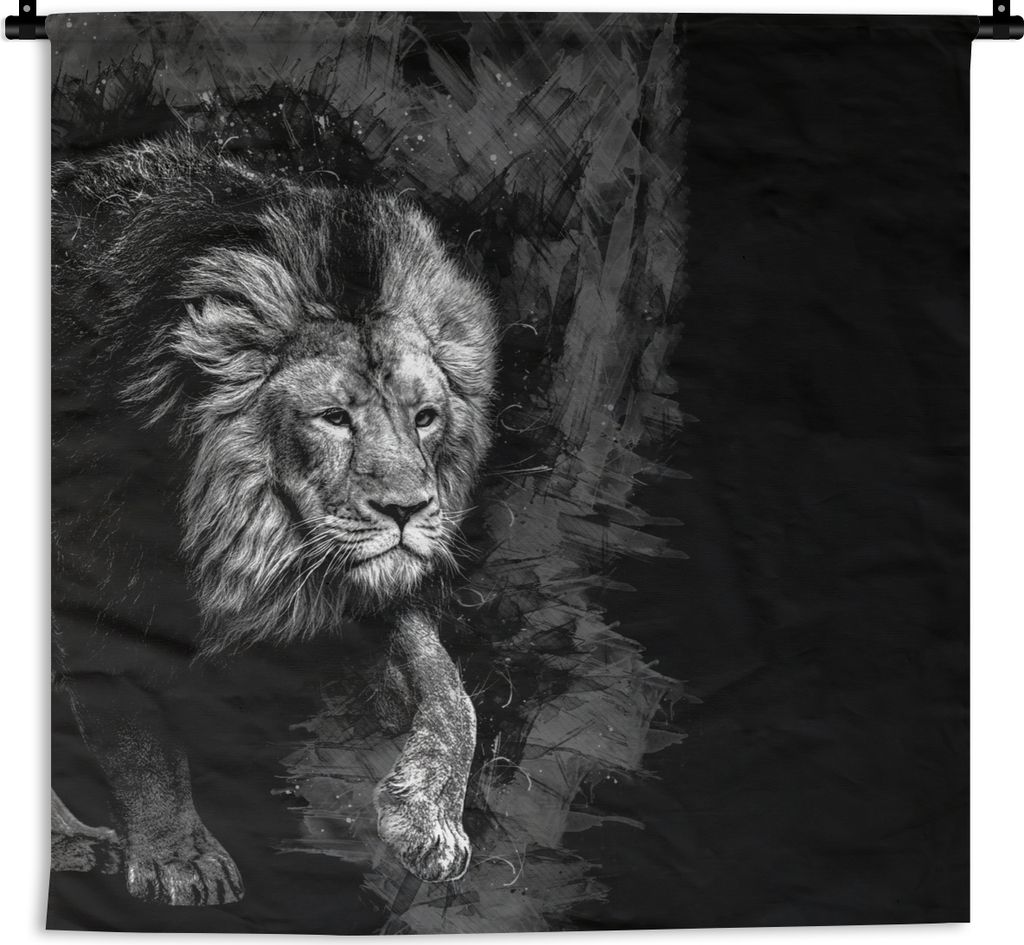 MuchoWow Wandteppich Wandbehang Löwe - Tiere - Schwarz - Weiß 150x150 cm Tapisserie Dekoration Wandtuch - Wohnaccessoires - Modernes