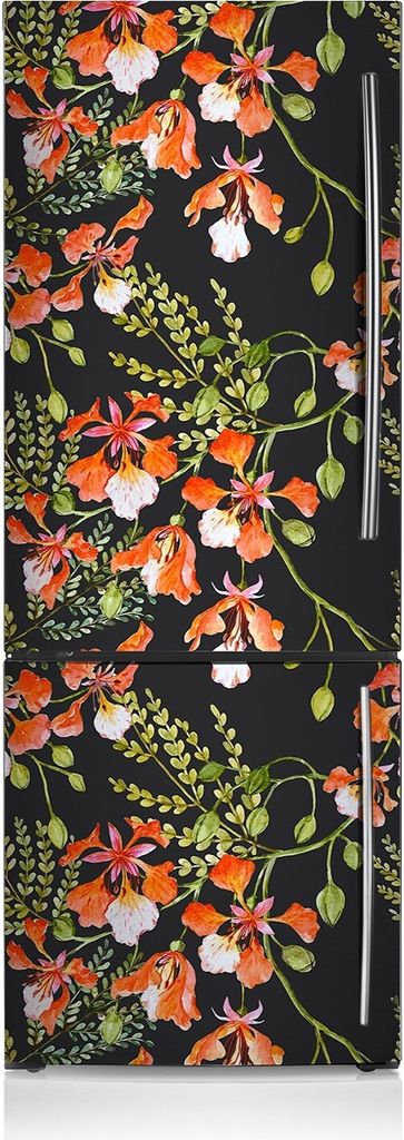 Kühlschrank Aufkleber Kühlschrankmagnete Dekoration Kühlschrankfolie 60x180 cm - rote Blumen