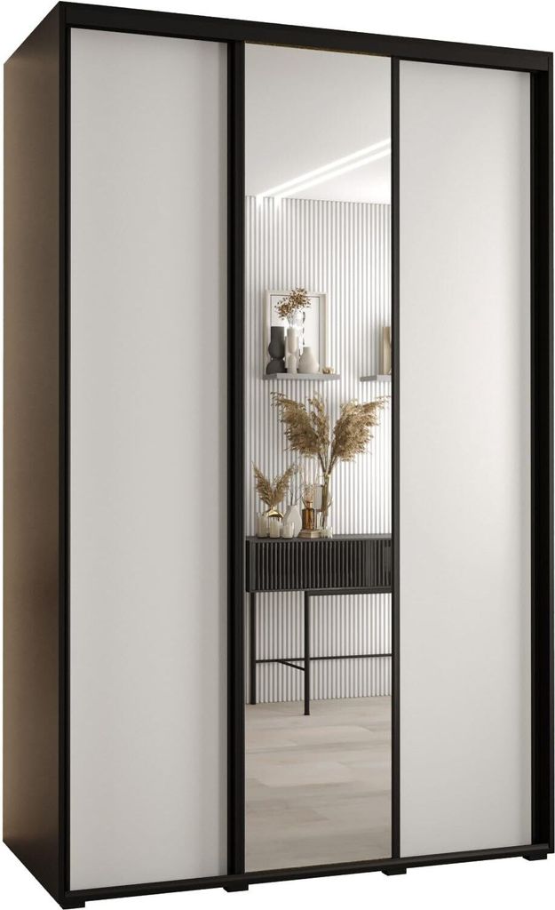 MEBLE KRYSPOL Cannes 3 Schrank mit 3 Schiebetüren - 205,2x150x60 cm - Schwarz Weiß Schwarz