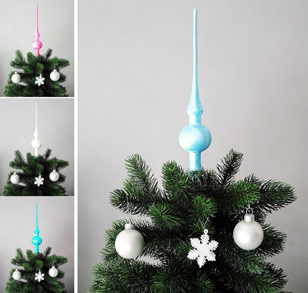 JACK Christbaumspitze Spitze Glas 28cm Eislack Glanz Matt Baumspitze Mundgeblasen Box, Farbe:Himmelblau Eislack