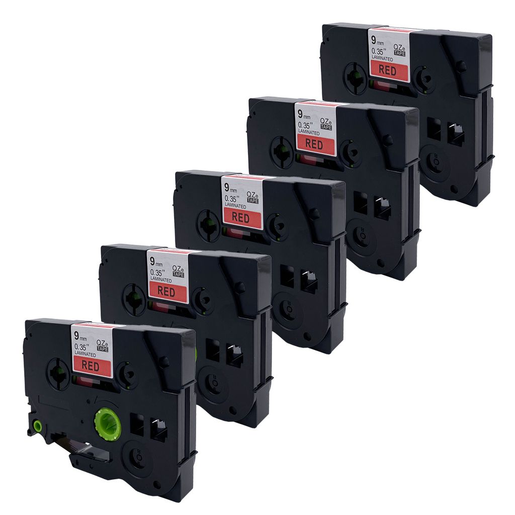 DULA Etikettenband - Kompatibel mit Brother P-Touch Tze-421 - 5 Stück - Schwarz auf rot - 9mm x 8m