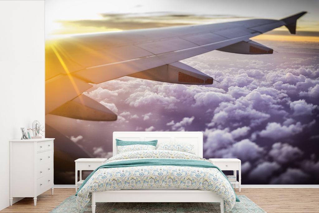 MuchoWow Fototapete für Wohnzimmer oder Schlafzimmer Wandtapete Vinyl Motivtapete Sonnenstrahlen entlang einer Ebene - 525x350 cm - Das Hintergr...