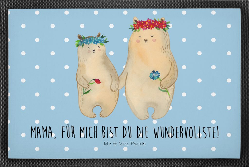Mr. & Mrs. Panda Schmutzmatte Bären mit Blumenkranz 50 x 75 cm - Blau Pastell - Geschenk, Family, bodenmatte, Mutti, Bodenvorleger, fußmatte, Kin...