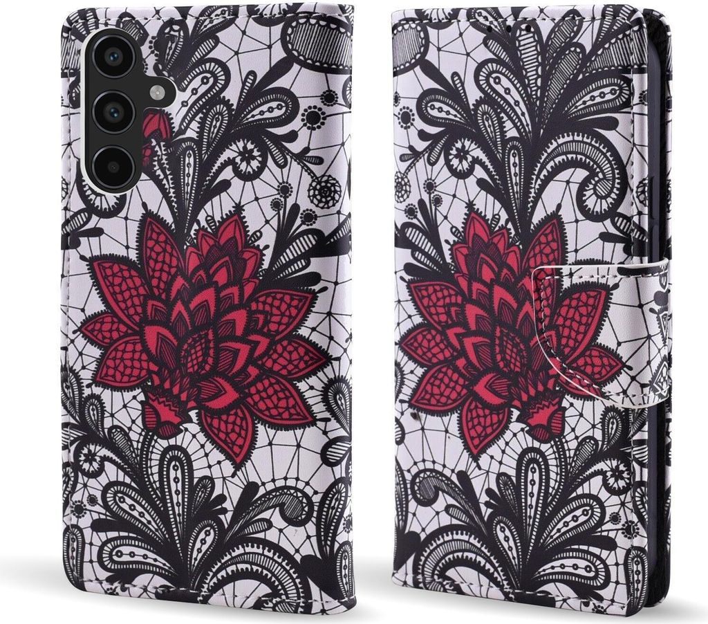 Handy Hülle für Samsung Galaxy A55 5G Klapphülle Bookcase Flip Cover Handy Tasche Etui Motiv: Seerose Blumen