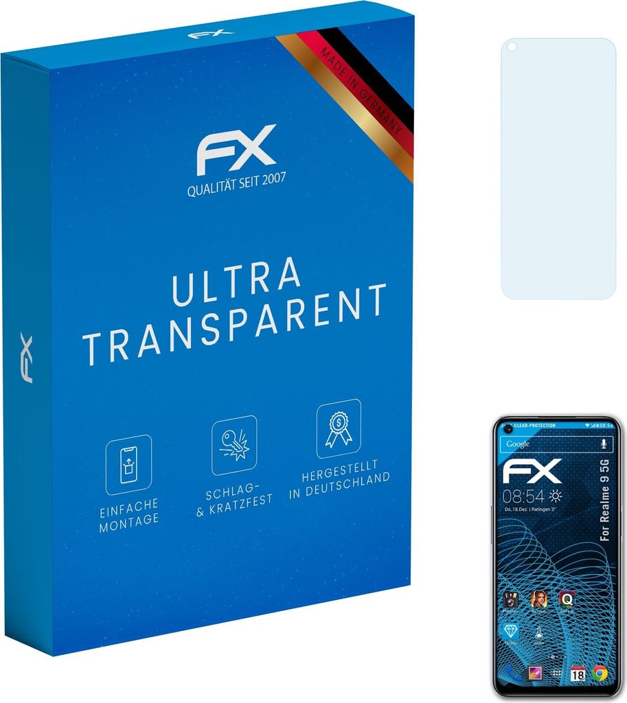 atFoliX FX-Clear 3x Schutzfolie kompatibel mit Realme 9 5G Displayschutzfolie