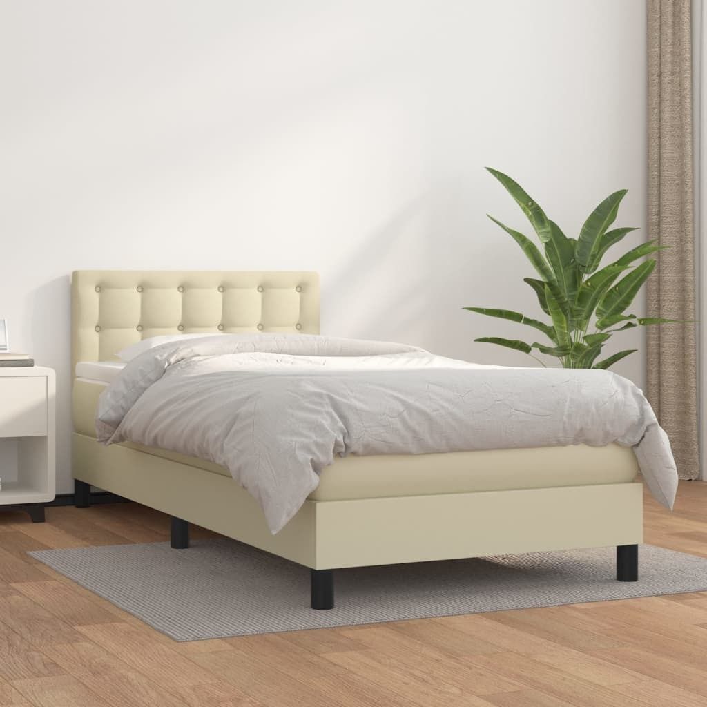 The Living Store Boxspringbett mit Matratze Creme 100x200 cm Kunstleder