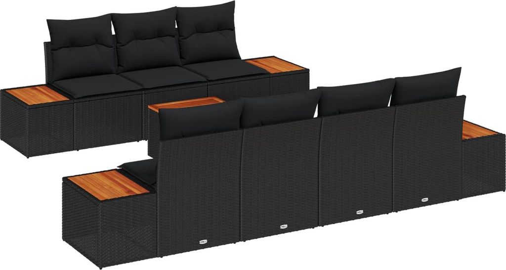 Garten-Sofa-Set mit Kissen 8 pcs Schwarz Poly Rattan