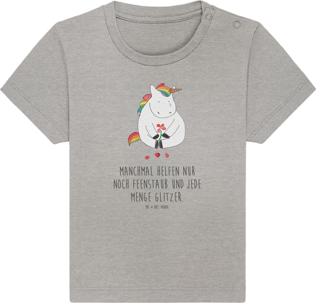 Mr. & Mrs. Panda T-Shirt Einhorn Traurig 0. - 6. Monat - Heather Grey - Geschenk, Freunde, Baby Jerseyshirt, Kinder Shirt, Blume, Top, Liebe, Klein...
