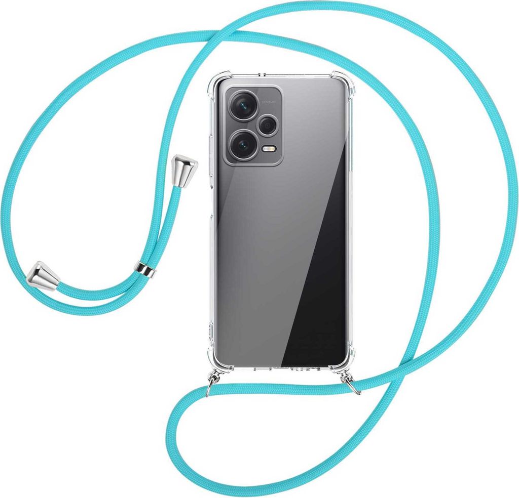 Handykette Backcover-Schutzhülle mit Band (Metall silberfarben) für Xiaomi Redmi Note 12 Pro Plus - türkis