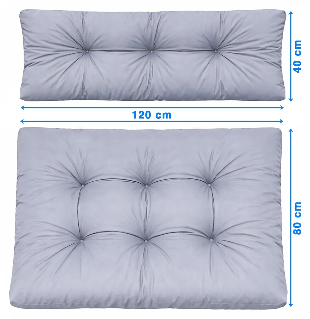 Coussin pour canapé palette 120 x 80 cm imperméable gris avec dossier