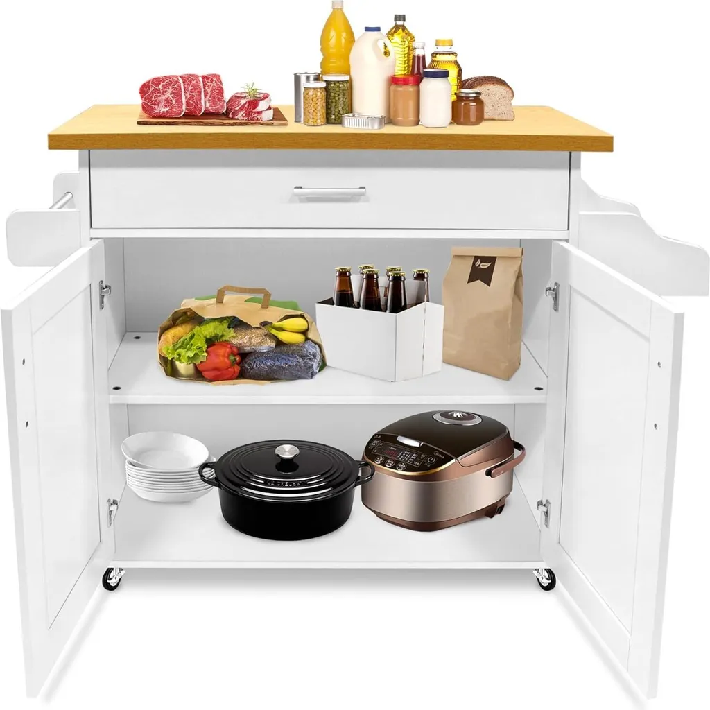 YUENFONG Mobile Cucina con Ruote: Isola Bianca in Legno Salvaspazio