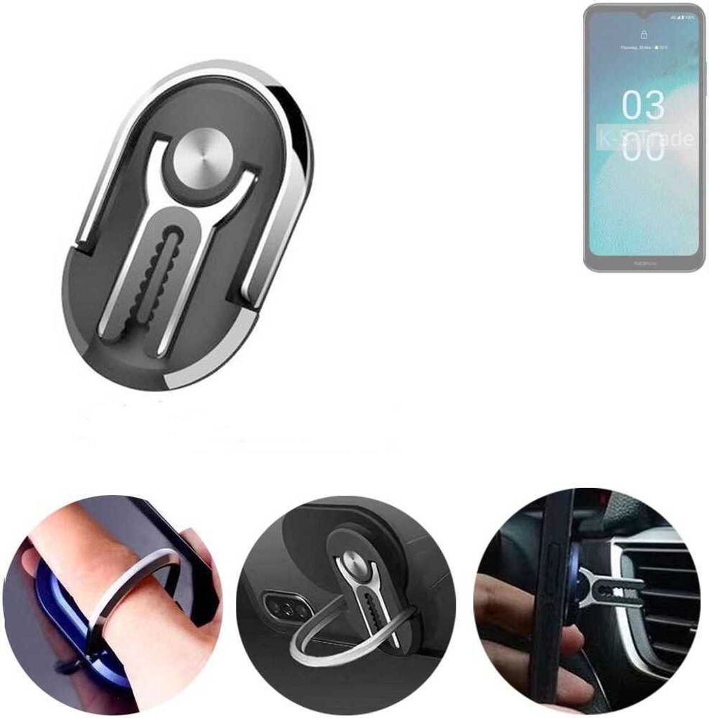 K-S-Trade 3in1 Smartphone-Ring Handy-Ring kompatibel mit Nokia C300 Fingerhalterung Handyring Tischständer Lüftungsgitter-Halterung Tisch Ständer