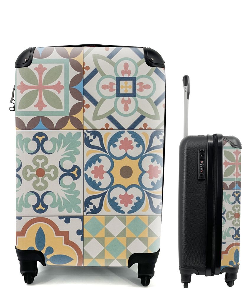 MuchoWow Koffer Handgepäck Trolley Rollkoffer Kleine Reisekoffer mit 4 Rollen - Vintage - Blumen - Design - Figuren - Cabin Size < 55x40x23 cm &...