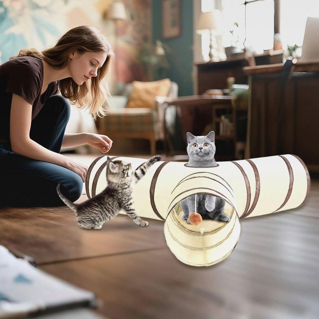 Katzen Tunnel Spielzeug - 3 Wege Katzentunnel Spielzeug 65 x 65 x 25 cm | Spielzeug Tunnel für Indoor Katzen Faltbare Kaninchen Spielröhren für ...