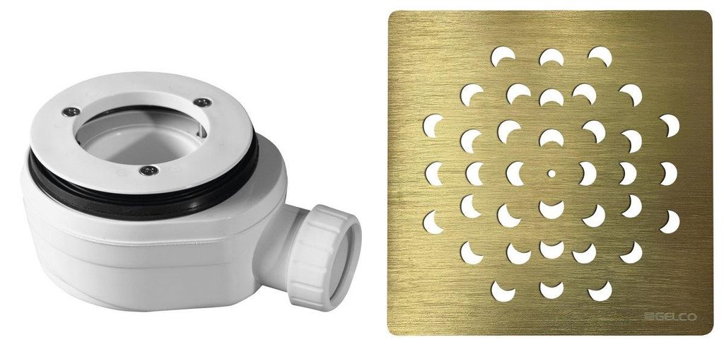Gelco Duschwannen Siphon, Durch. 90mm, DN40, Gold Abdeckung
