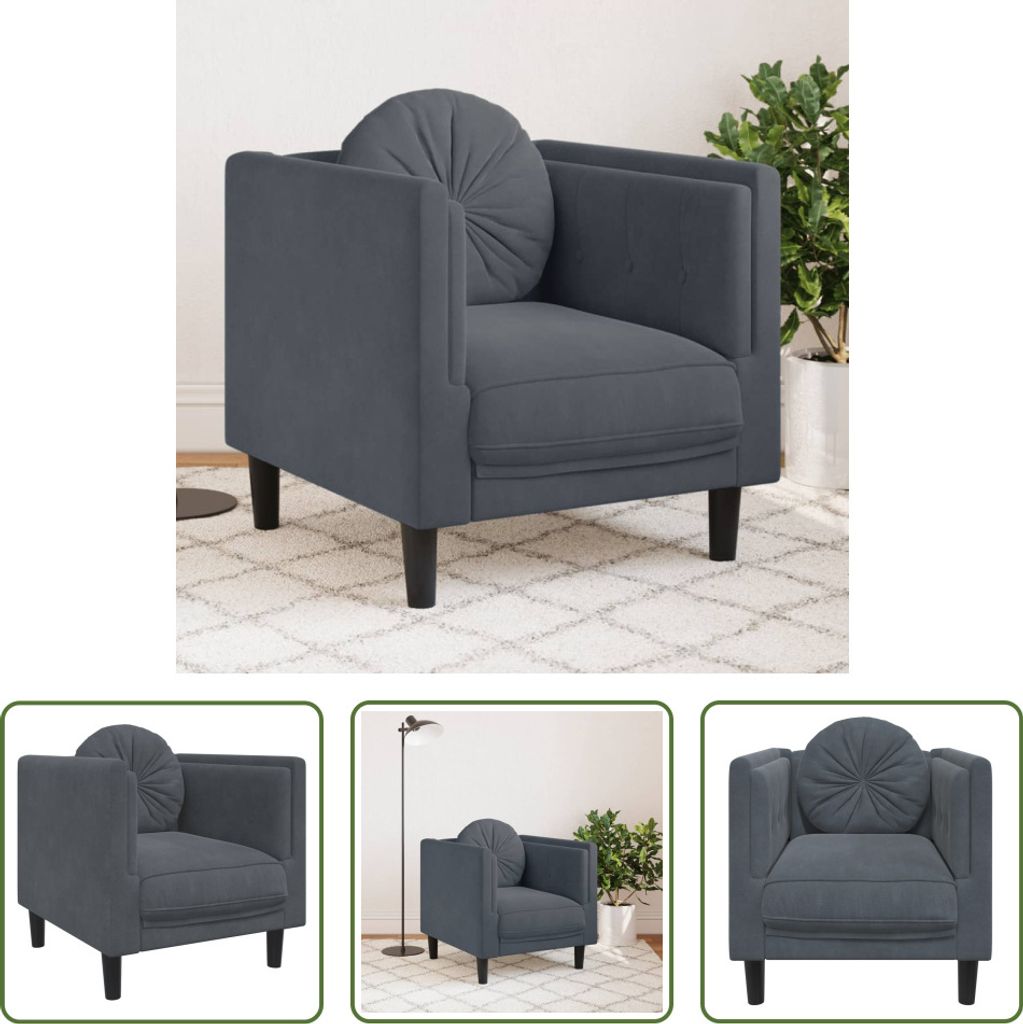 The Living Store Sessel mit Kissen Dunkelgrau Samt