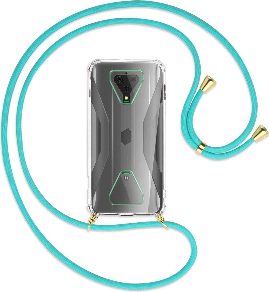 Handykette Backcover-Schutzhülle mit Band (Metall goldfarben) für Xiaomi Black Shark 3 - türkis