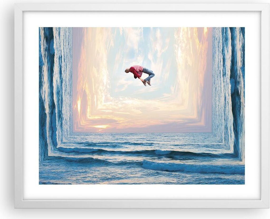 Gerahmtes Poster - Weißer Rahmen - Sprung Freiheit Surrealismus - 50x40 cm - Wand Bild - Wanddeko - Wandbilder - Kunstposter - Wandposter - Bilder...