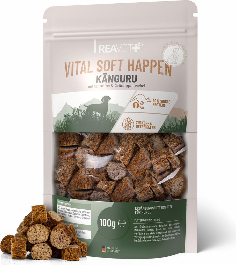 REAVET Hundeleckerli Getreidefrei I Känguru (100g) I Hypoallergen, Zuckerfrei & mit hohem Fleischanteil, Hundesnack Klein & Soft I Trainings-Leckerli