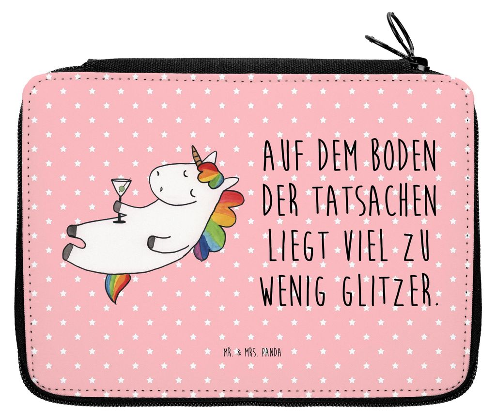 Mr. & Mrs. Panda Stifteetui Einhorn Cocktail - Rot Pastell - Geschenk, Einhörner, Federmappe, Bleistiftetui, Federtasche, Geburtstag, Schulmäppch...