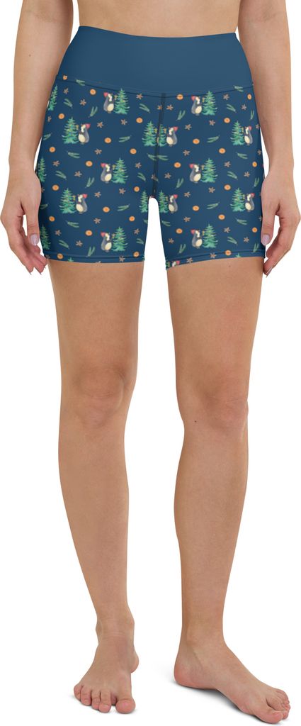 Mr. & Mrs. Panda Yoga Shorts Pinguin Weihnachtsbaum Größe S - Blau - Geschenk, Damen, Weihnachten, Sportbekleidung, Sporthose, Sportshorts, Yogab...