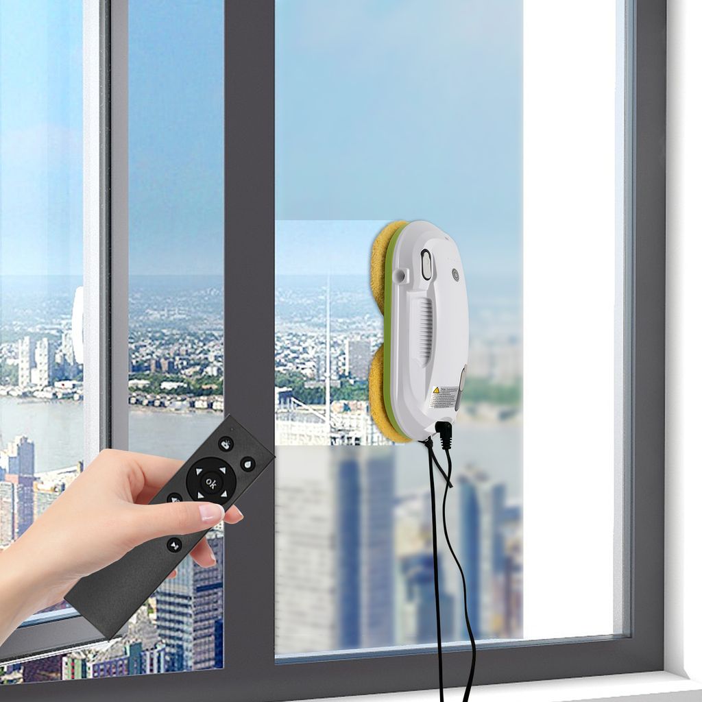 Fensterroboter mit Fernbedienung 2 Wassersprühsystem Fenstersauger 2800pa starke Saugleistung (weiß)