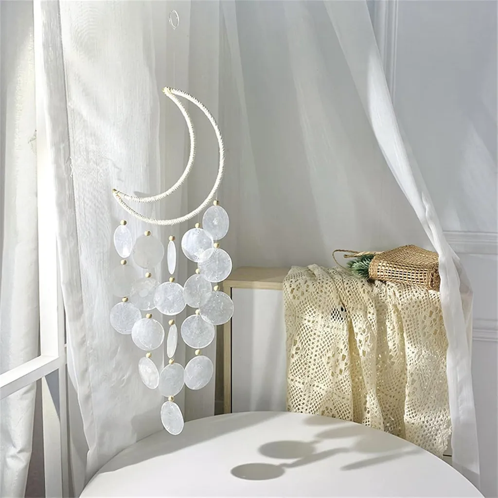 Décoration de fenêtre zen carillon éolien nacre lune pour balcon bio