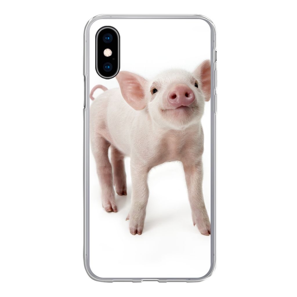 MuchoWow Handyhülle Schutzhülle Hülle für iPhone X Schwein - Tiere - Weiß Silikon Softcase Handy Hülle - Handyhülle