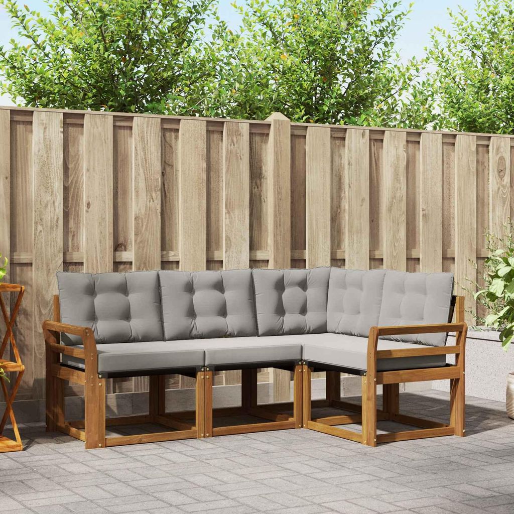 "2026 Aktion"Outdoor-Sofagarnitur - CLORIS - Balkonmöbe/Sitzgruppe - mit Kissen 4 pcs - Moderne Design - Natürlich und Hellgrau - Gartensofas Pro...