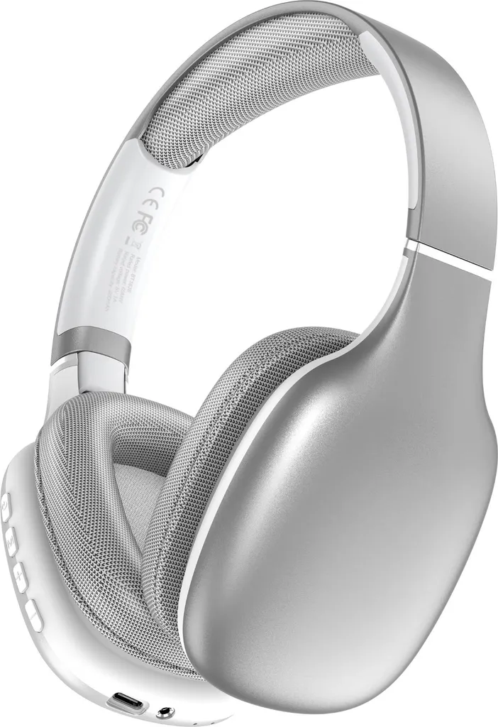 INF Cuffie Over-Ear Wireless Bluetooth 5.4 con Audio Stereo e Lunga Durata D'argento
