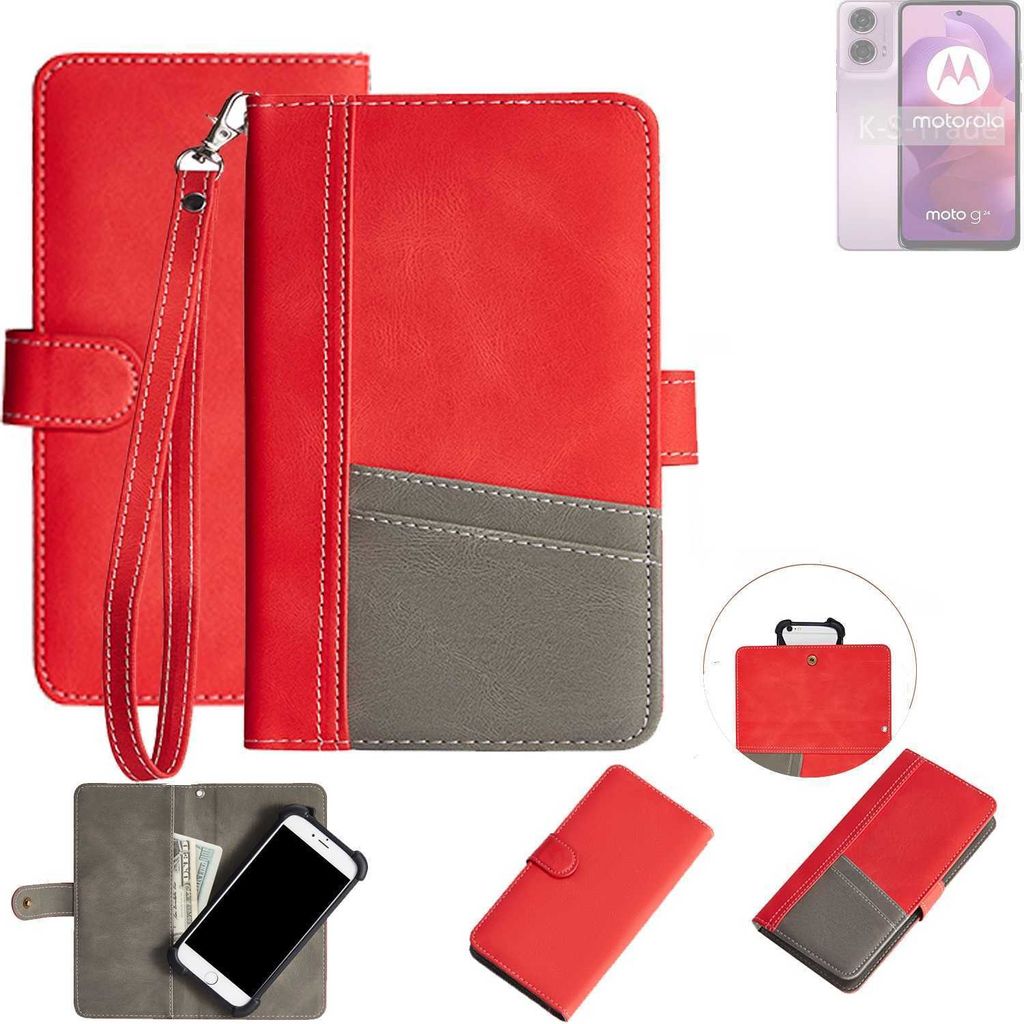 K-S-Trade Handy Schutzhülle für Motorola Moto G24 Hülle Portemonnee Brieftasche Klapphülle Kartenfächer Flip Wallet Case Etui