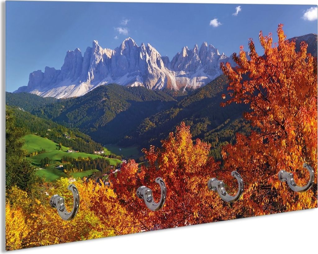 Wallario Handtuchhalter aus Glas, Motiv: Herbst im Gebirgstal unter blauem Himmel, 30 x 20 cm mit 4 Haken