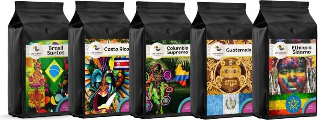 Los Gustos Kaffee Ganze Bohne Set 5x250 g - Kaffeebohnen, Ganze Bohnen, Arabica 100%