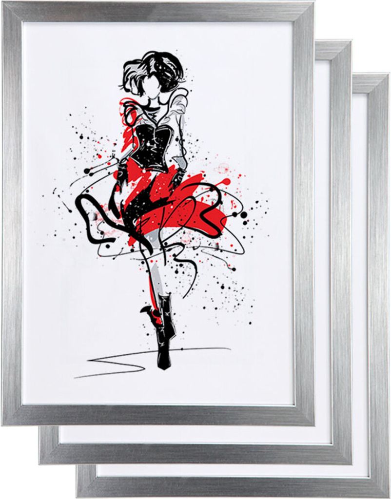 3er 5er Set FlexiFrame Leichter Blockprofil Kunststoff Bilderrahmen mit Plexiglas Plastikrahmen - Farbe: 3er Pack Silber | Format: 30x45