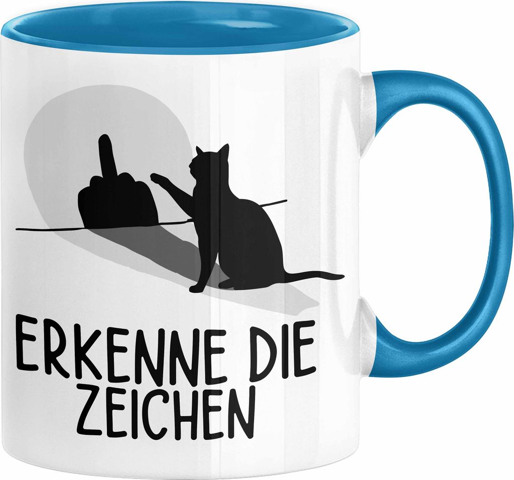 Erkenne Die Zeichen Tasse Geschenk Tasse Mittelfing** Geschenkidee Kaffee-Becher Sarkasmus Spruch (Blau)