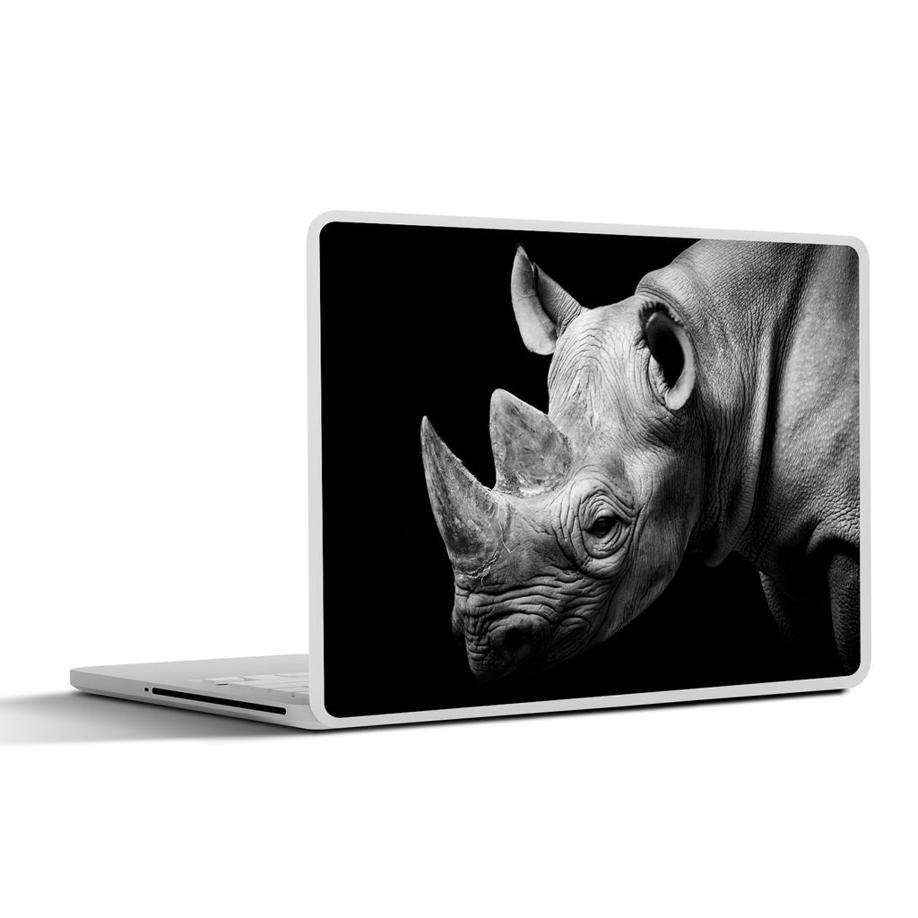 MuchoWow Laptop Aufkleber Sticker Cover Tiere - Nashorn - Schwarz - Weiß - Porträt 40x30 cm - Laptop Dekoration - Selbstklebend