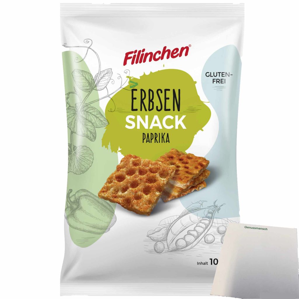 Filinchen Erbsen-Snack Cracker Paprika (100g Packung) + usy Block