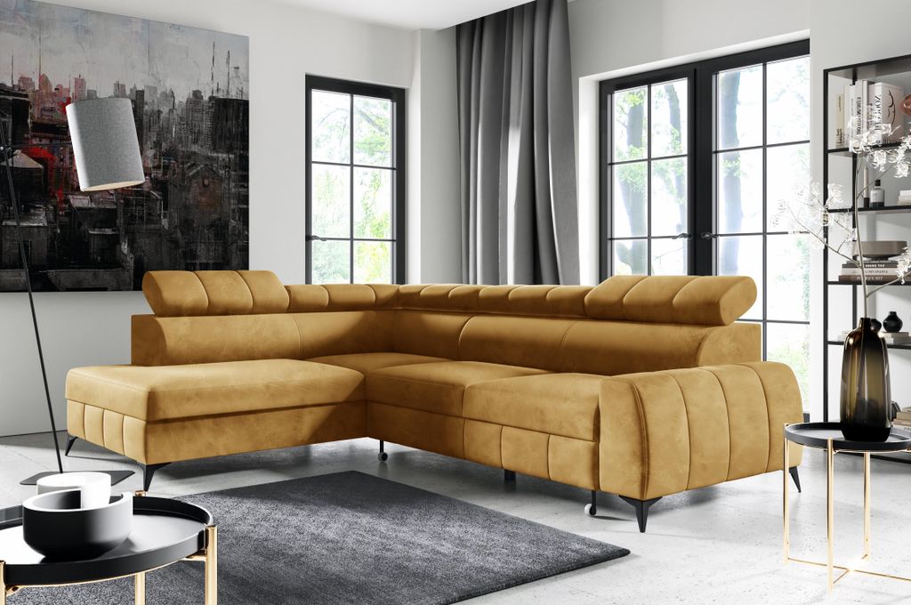 FurMeb24 ECKSOFA LONDON linke Seite - 274 x 203 cm monolith 48 - mit schlaffunktion und bettkasten