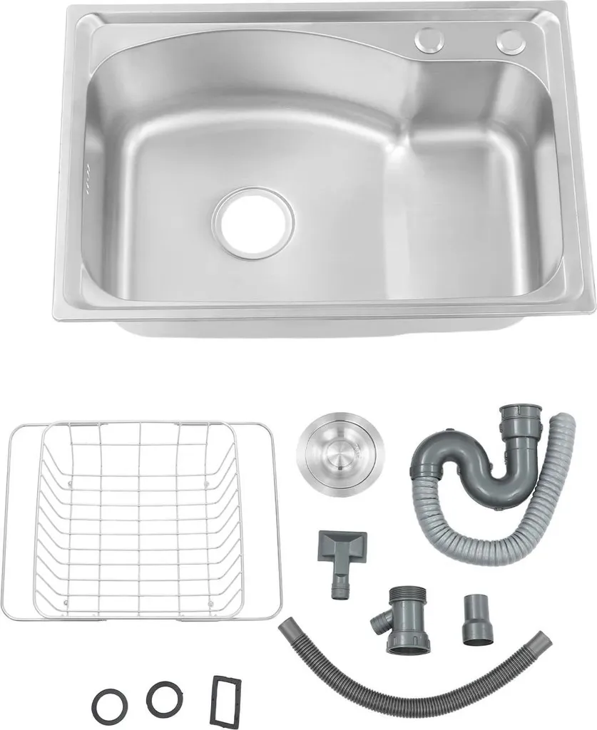 Évier inox gris clair 65x44 cm encastrable avec panier filtrant
