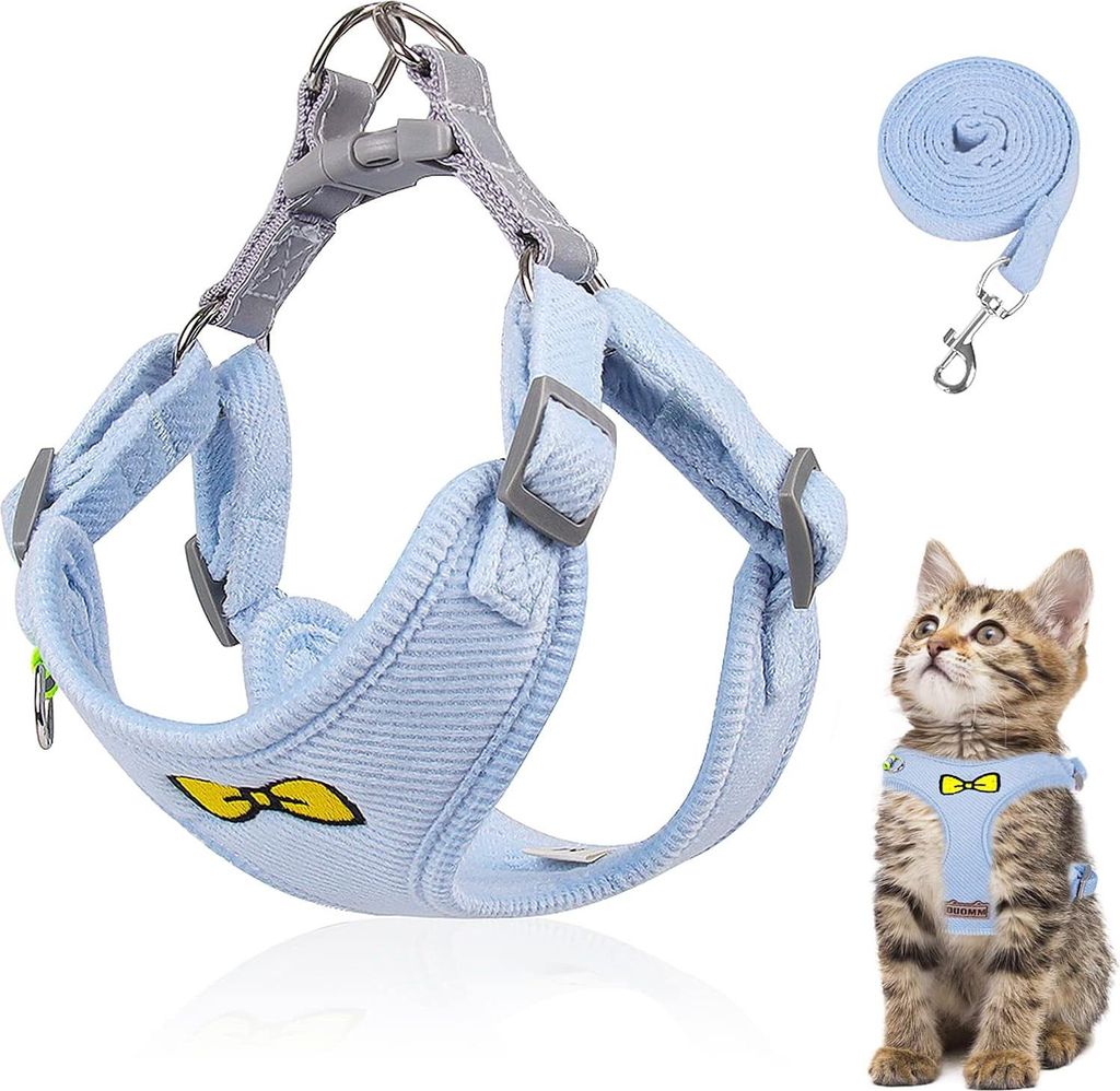 Verstellbares Kattentuig mit Riem Blauw - Entkommenssicher für Katzen und Hunde - Genau auf Maß zu machen - Sicher und Komfortabel - Geeignet fü...