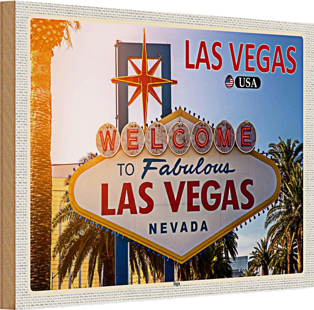 Holzschild Reise 30x20cm Las Vegas USA Sign Willkommensschild